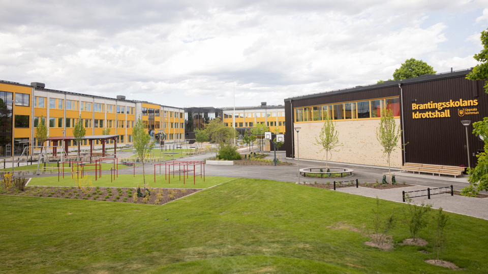Brantingsskolan idrottshall, skolgård och skolbyggnad